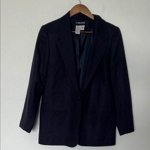 Vintage Sag Harbor Petite Navy Wool One-Button Blazer Jacket Size 12 F22000 - Picture 1 of 6